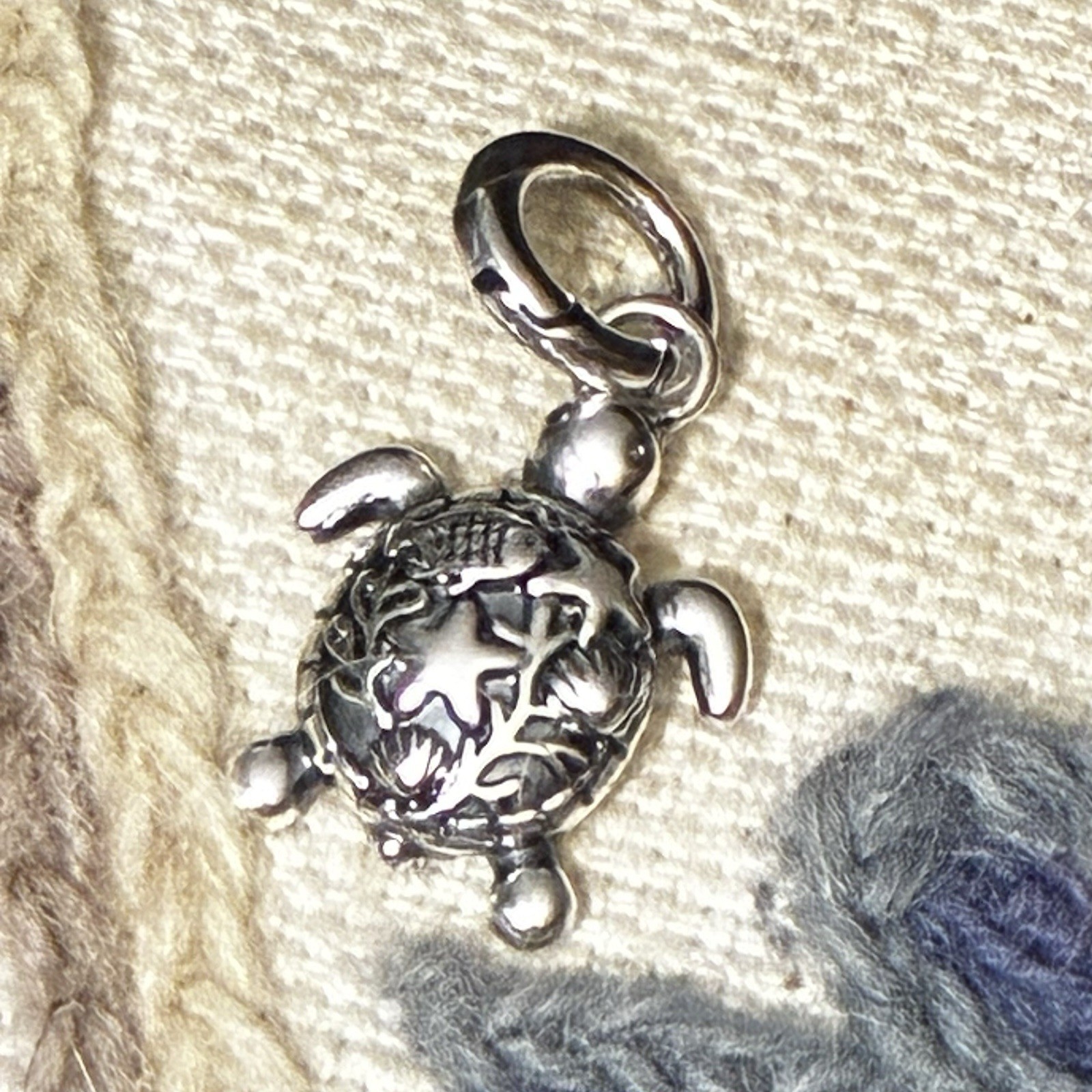 Floral Sea Turtle Clip Charm |Vintage Style |925 Sterling |Carabiner Clip