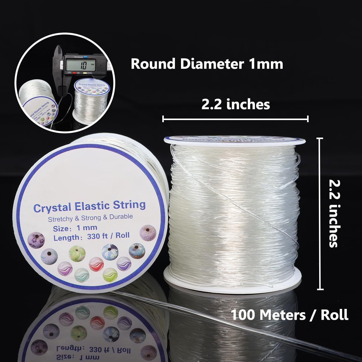 Elastic Bracelet String 1mm, 200m Clear Beading Cord, Jewelry Craft, White