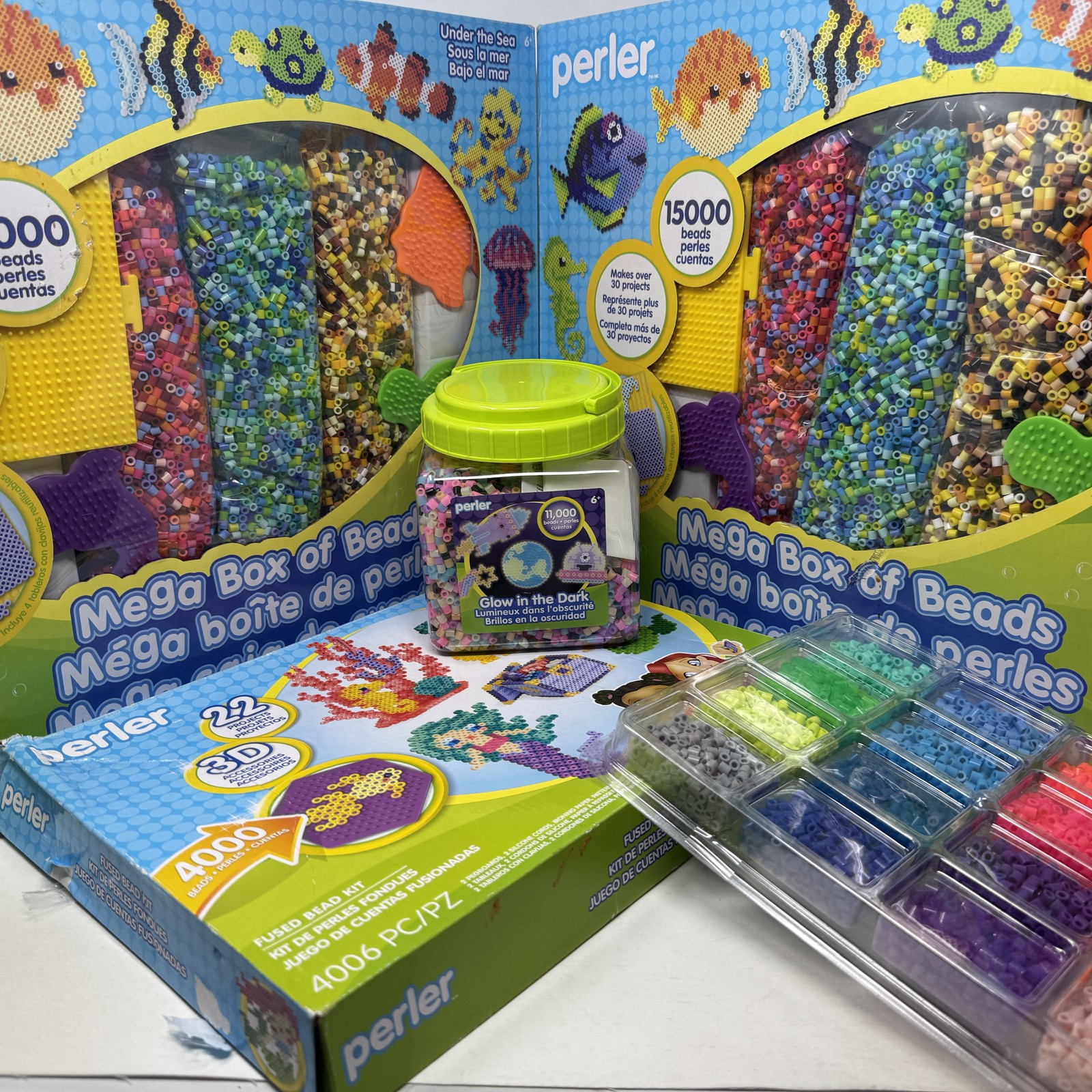 Huge Perler Beads Lot Under the Sea Mega Boxes Glow in Dark 3D Kit Organizer
