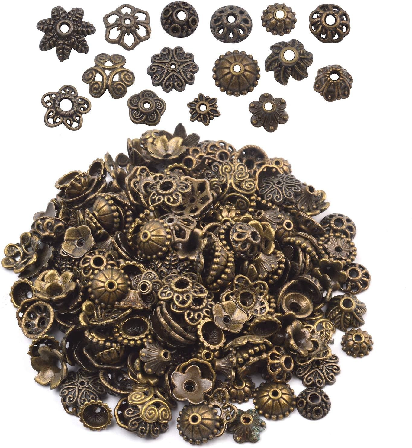 160-210pcs Bali Style Jewelry Making Metal Bead Caps Deluxe New Mix, 100