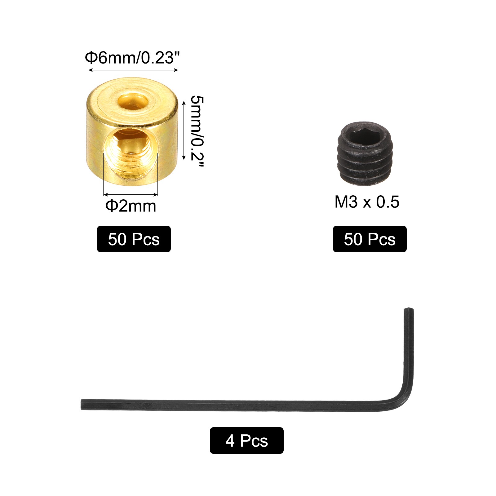 50Pcs Locking Pin Backs Pin Keepers Clasps 5mm with 4 Wrench, Gold