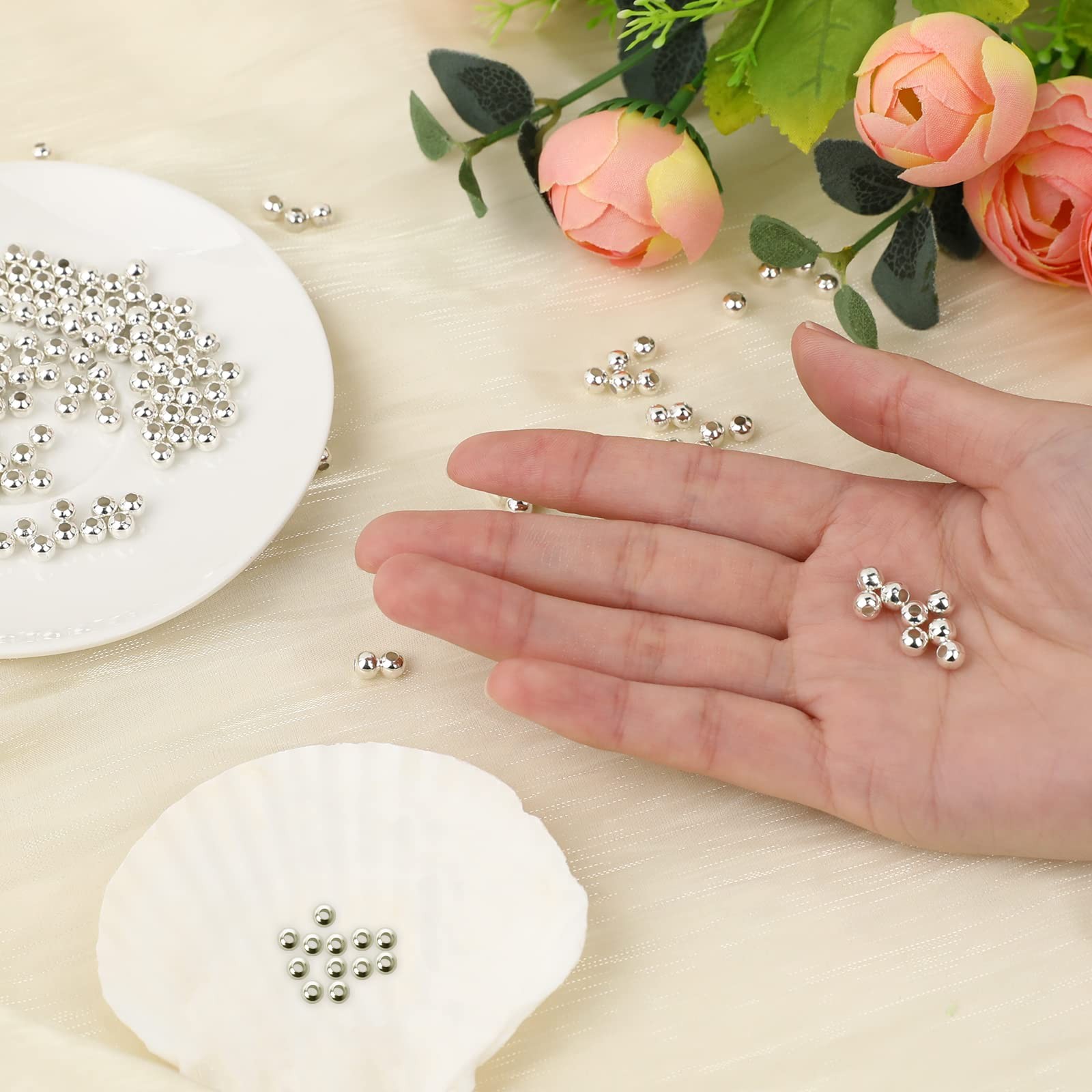 200pcs Silver Spacer Beads for Jewelry Making, 5mm Silver Plated Metal Beads …