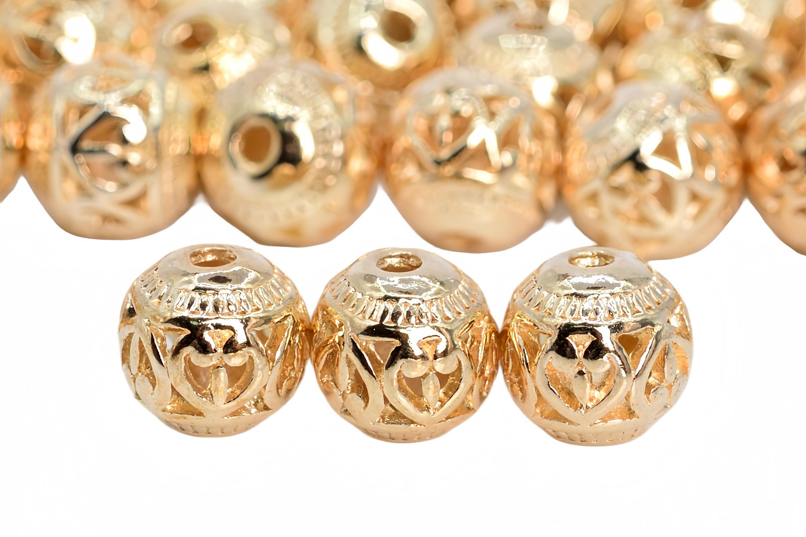 10 Pcs Retro Rose Gold Tone Hollowed Spacer Beads Round 8MM