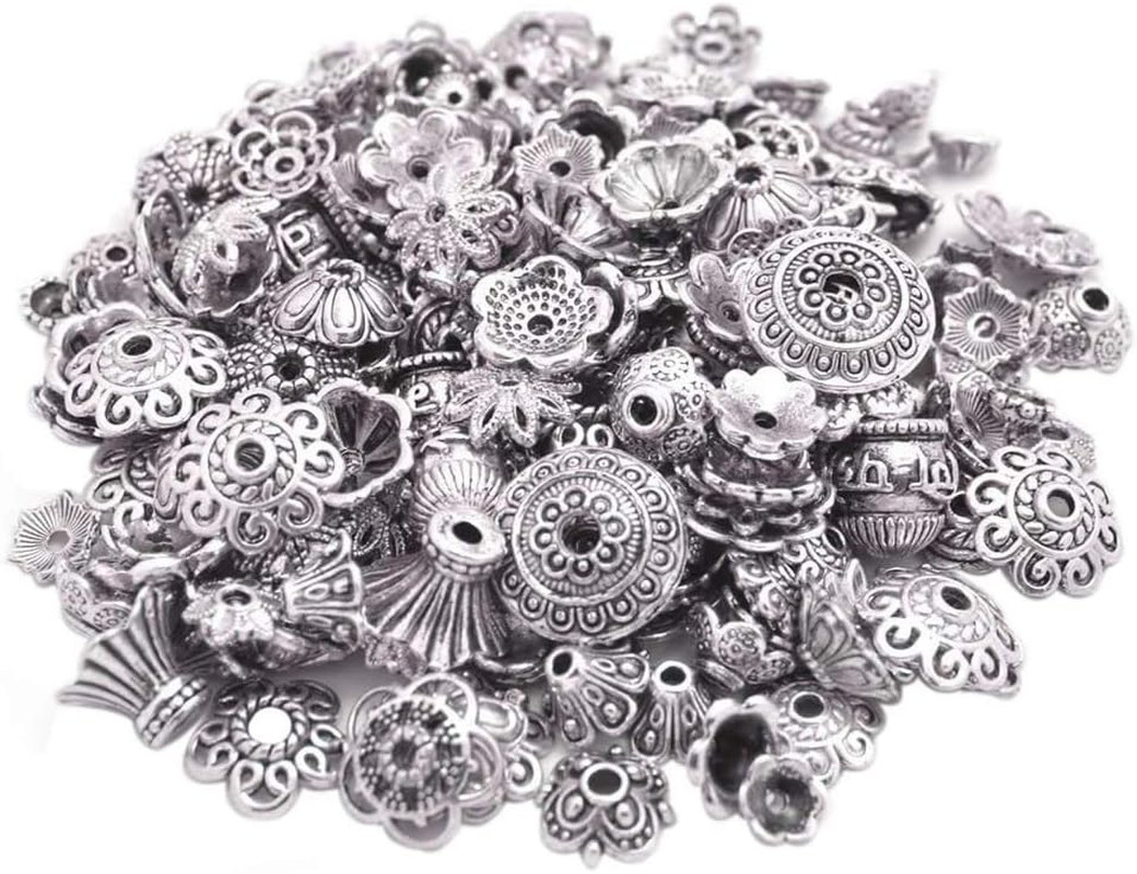 160-210pcs Bali Style Jewelry Making Metal Bead Caps Deluxe New Mix, 100