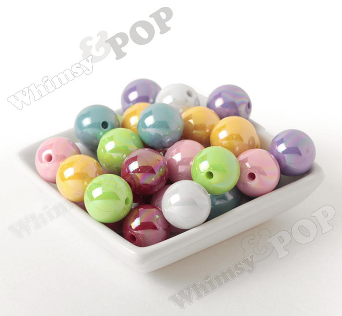 20mm Colorful Glossy AB Bubblegum Beads, 24 Beads per Pack, Colorful Pony Beads