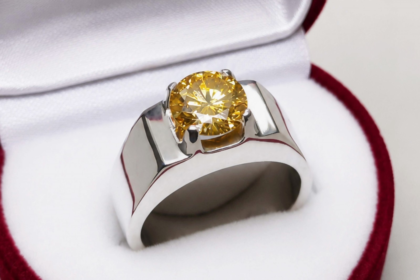 2 Carat Golden Diamond Cut Moissanite Sterling Silver 925 Handmade Plain Ring