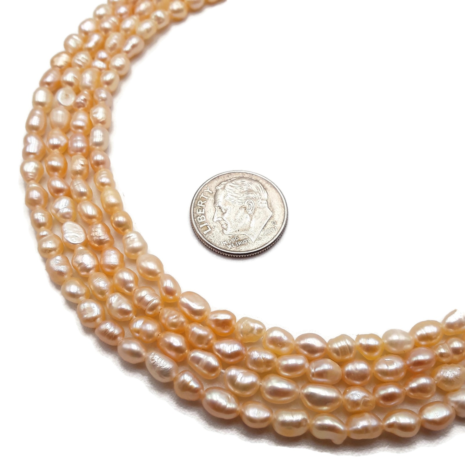 Peach Pink Fresh Water Pearl Keshi Rice Nugget Beads 4x5mm 15.5″ Strand (4x5mm)