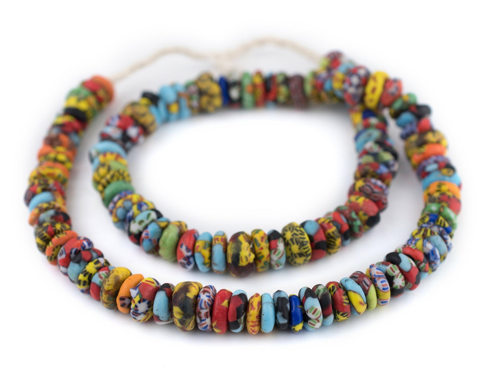 House Medley Fused Rondelle Recycled Glass Beads 11mm Ghana African Multicolor