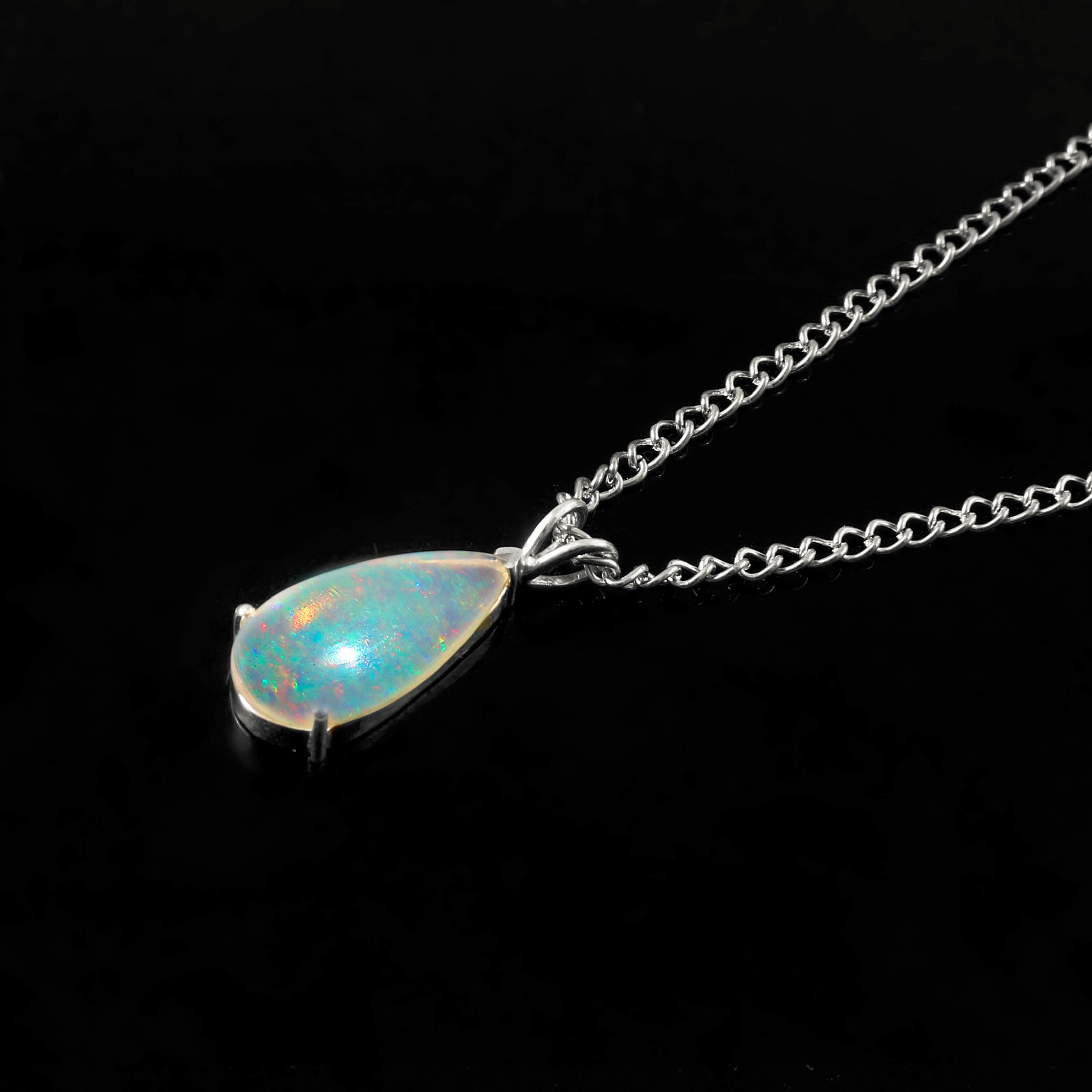 Blue Opal Pendant: Sterling Silver Necklace, October Birthstone