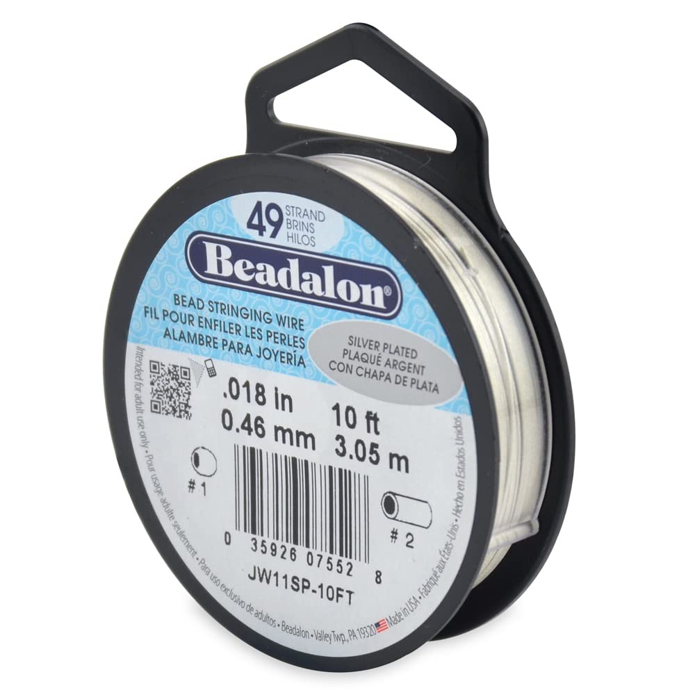 49 Strand Bead Stringing Wire JW11SP10FT Silver Plated 0.018 Inch 10 Feet