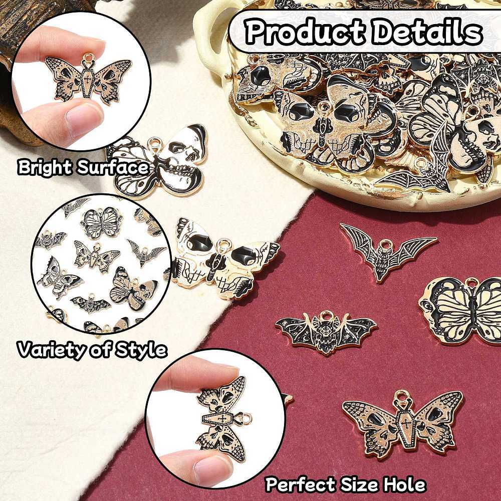 40Pcs Butterfly Pendant Hang Dangle Charm Skull Printed Necklace Keychain Making