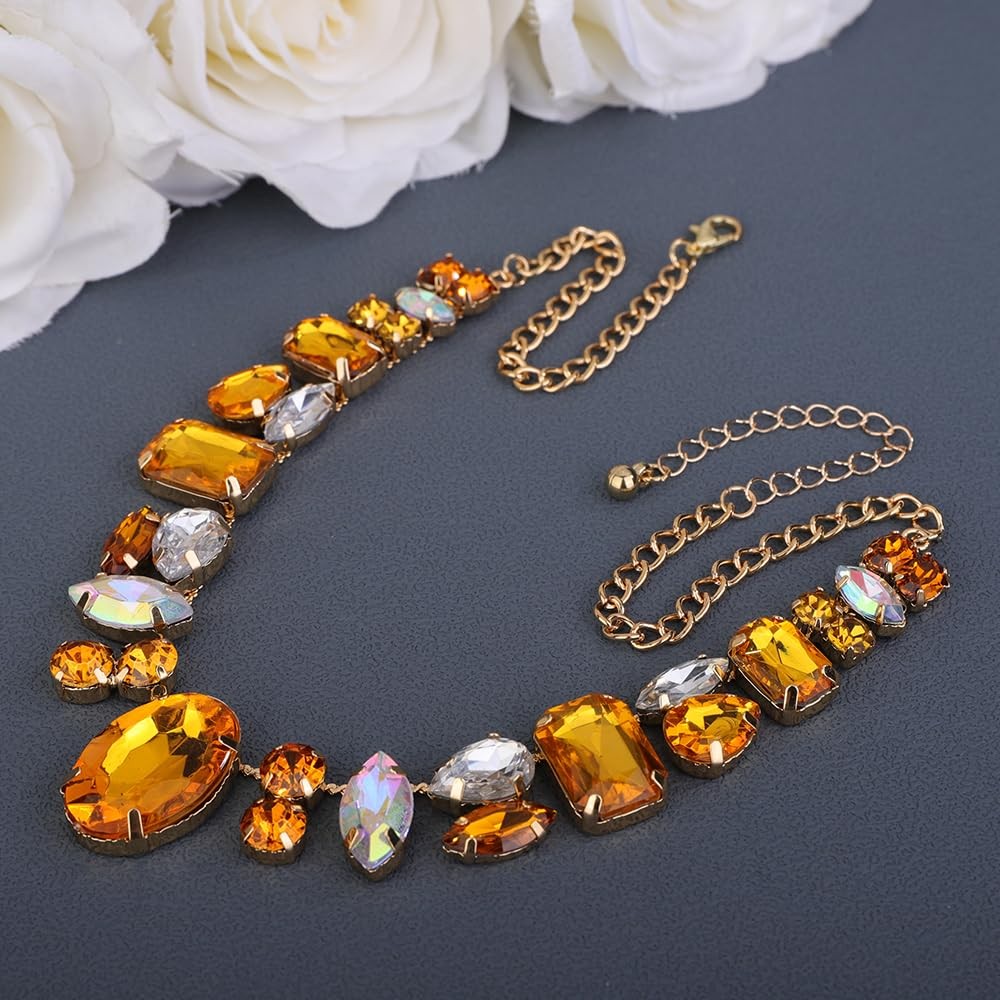 Fashion Prom Shinny Full Champagne Rhinestones Choker Necklace Dainty Layered Se