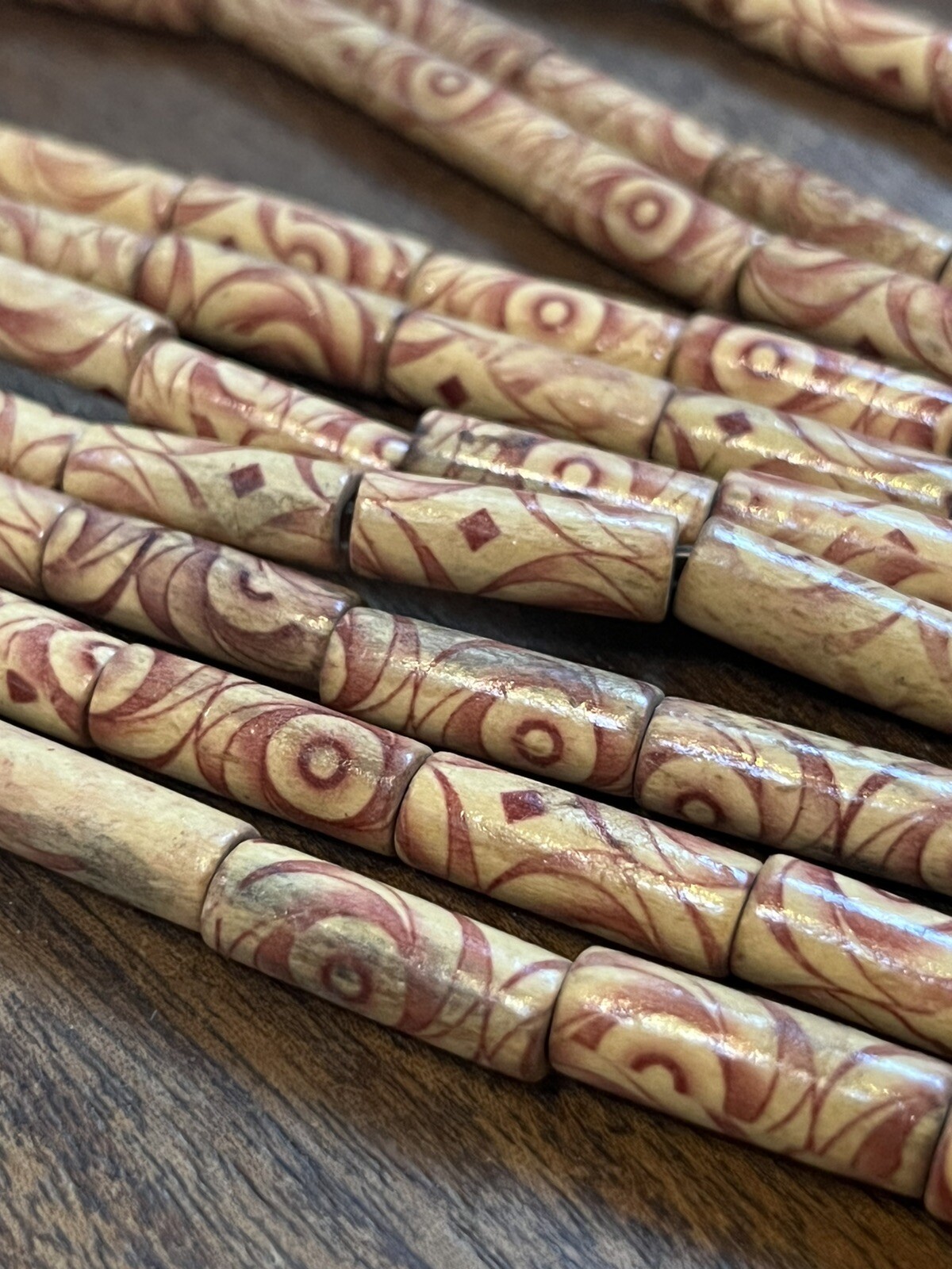 20 Inch Strand Vintage Painted Wood Loose beads Festival Boho 70s Style