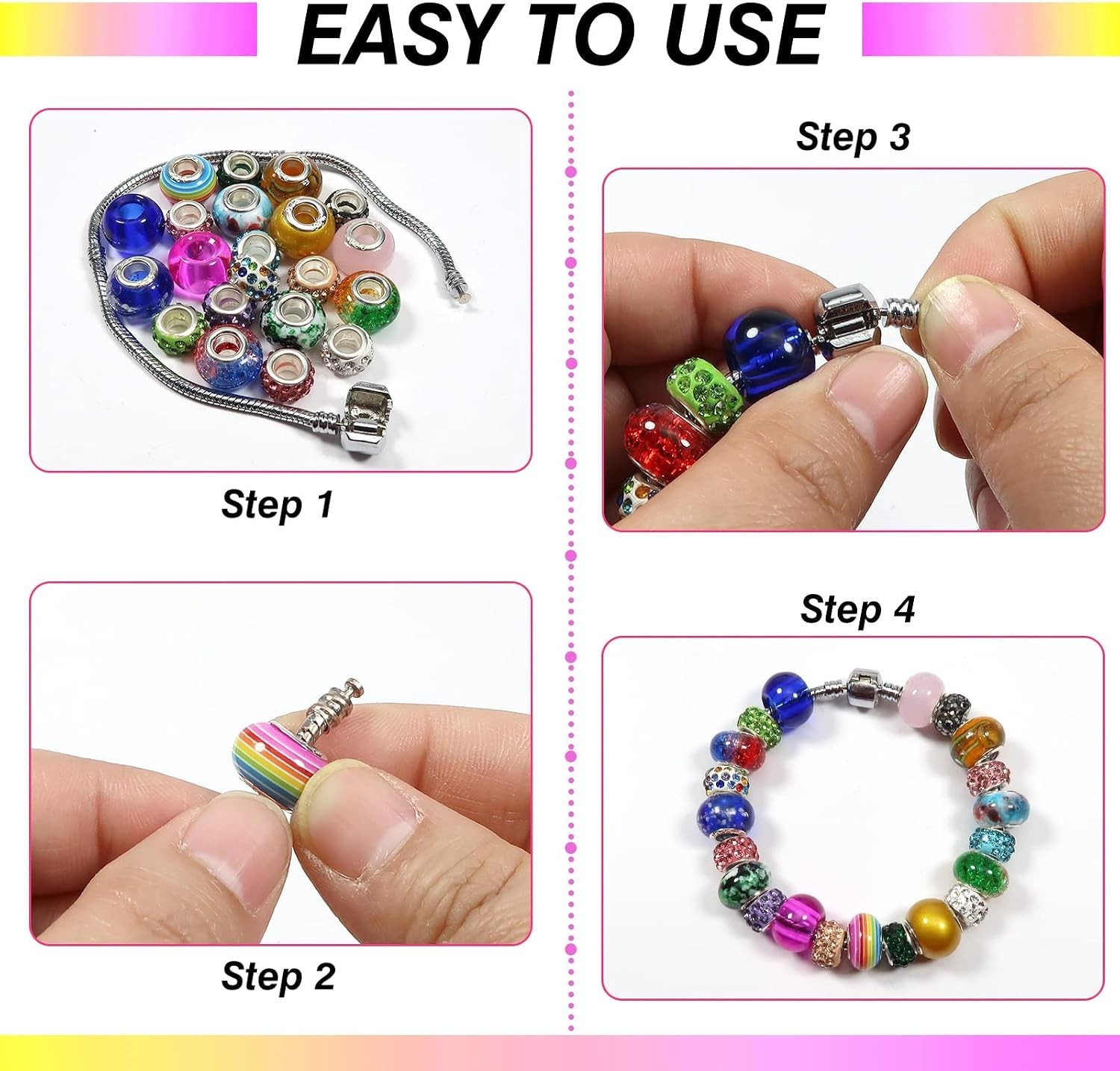 150 Pcs Glass European Lampwork Beads Large Holes for Jewelry Making Bracelet