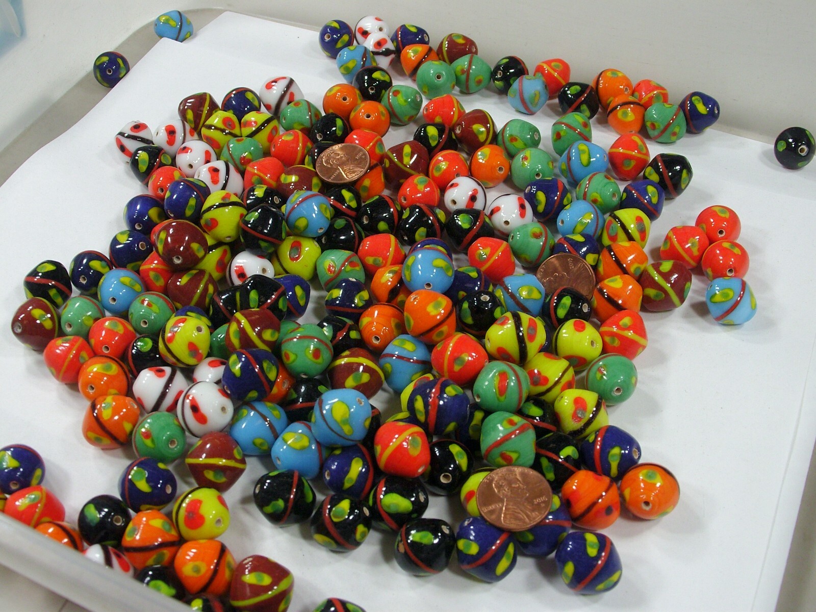 2 Pounds (16mm) India Handmade Multicolor Flower Design Glass Beads (CFT-84) ⭐