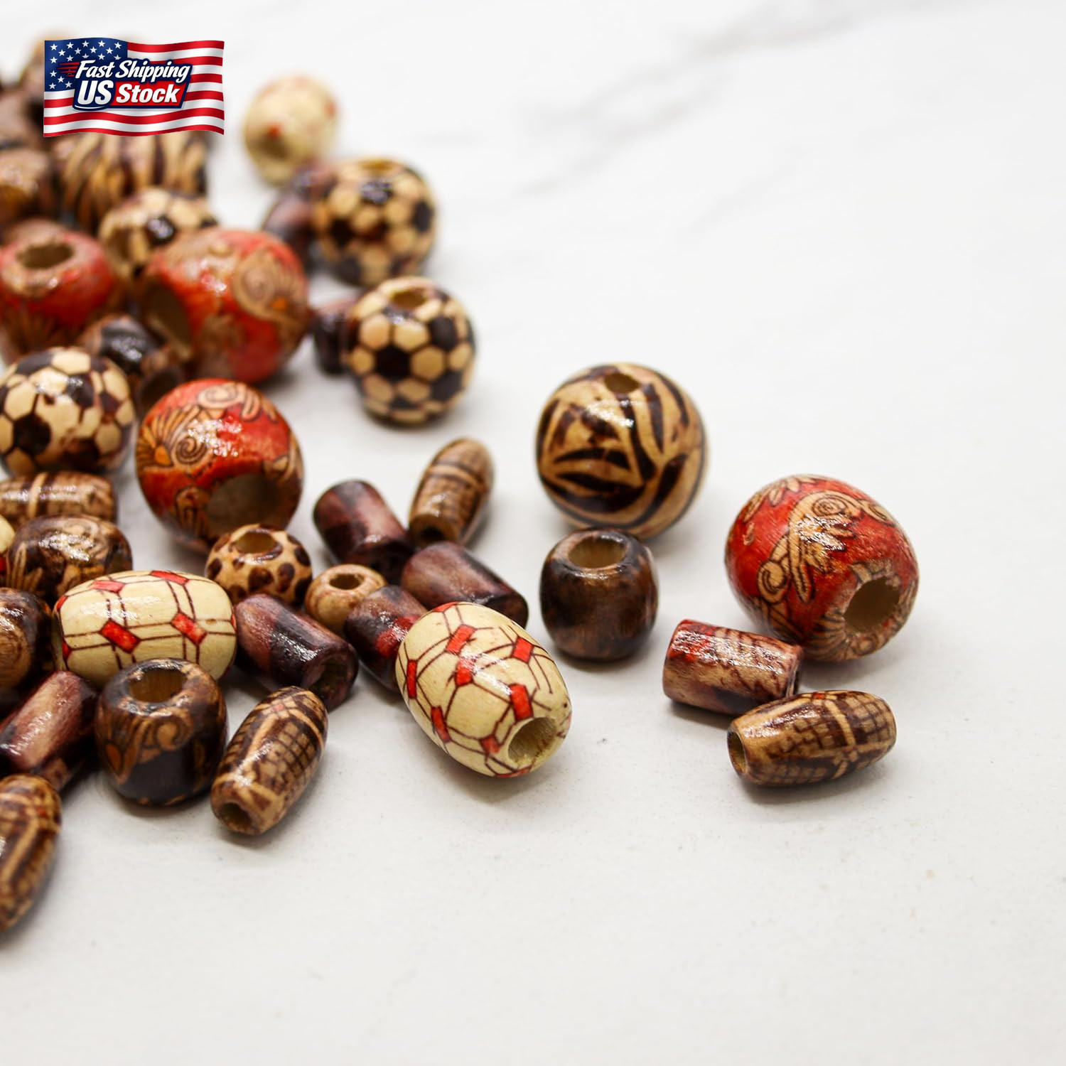 500 PCS Wooden Beads for Jewelry Making Adults, Painted Assorted African, Macram