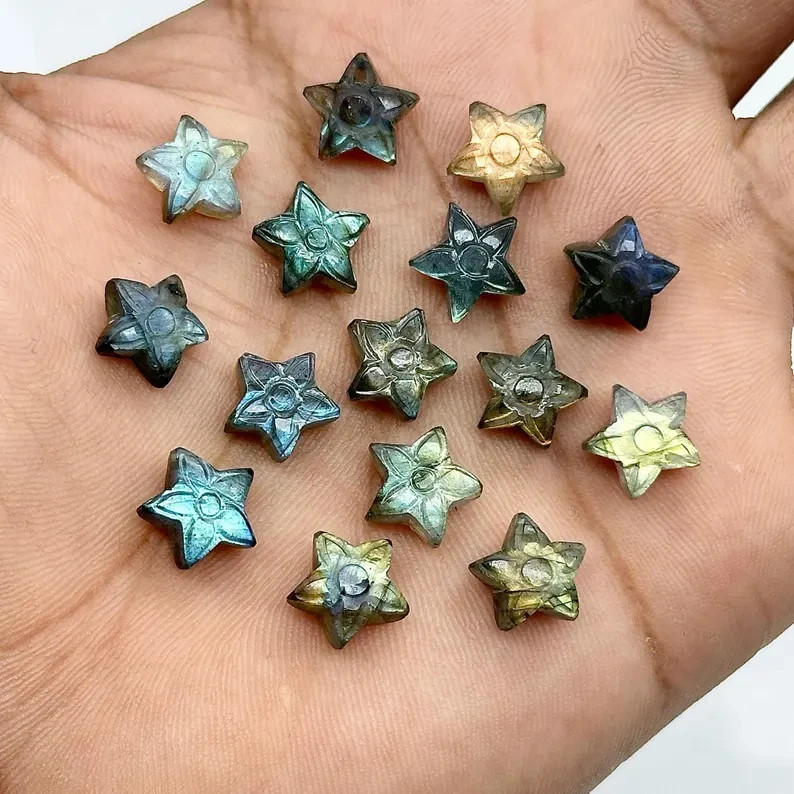 5Pcs AAA Hand Carved Flashy Labradorite Stars Shape Briolette, 10mm