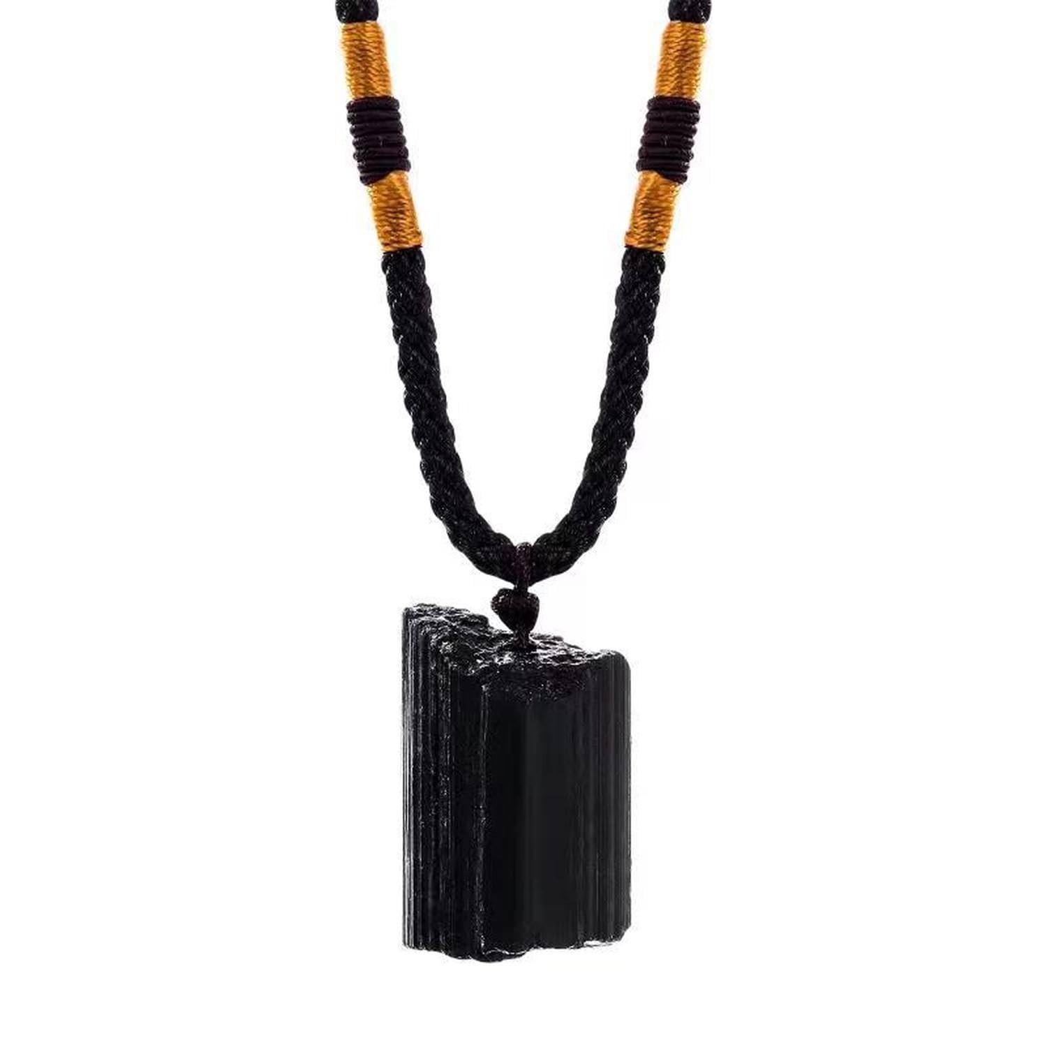 Black Tourmaline Necklace Crystal Pillar Pendant Obsidian，Original Natural Stone