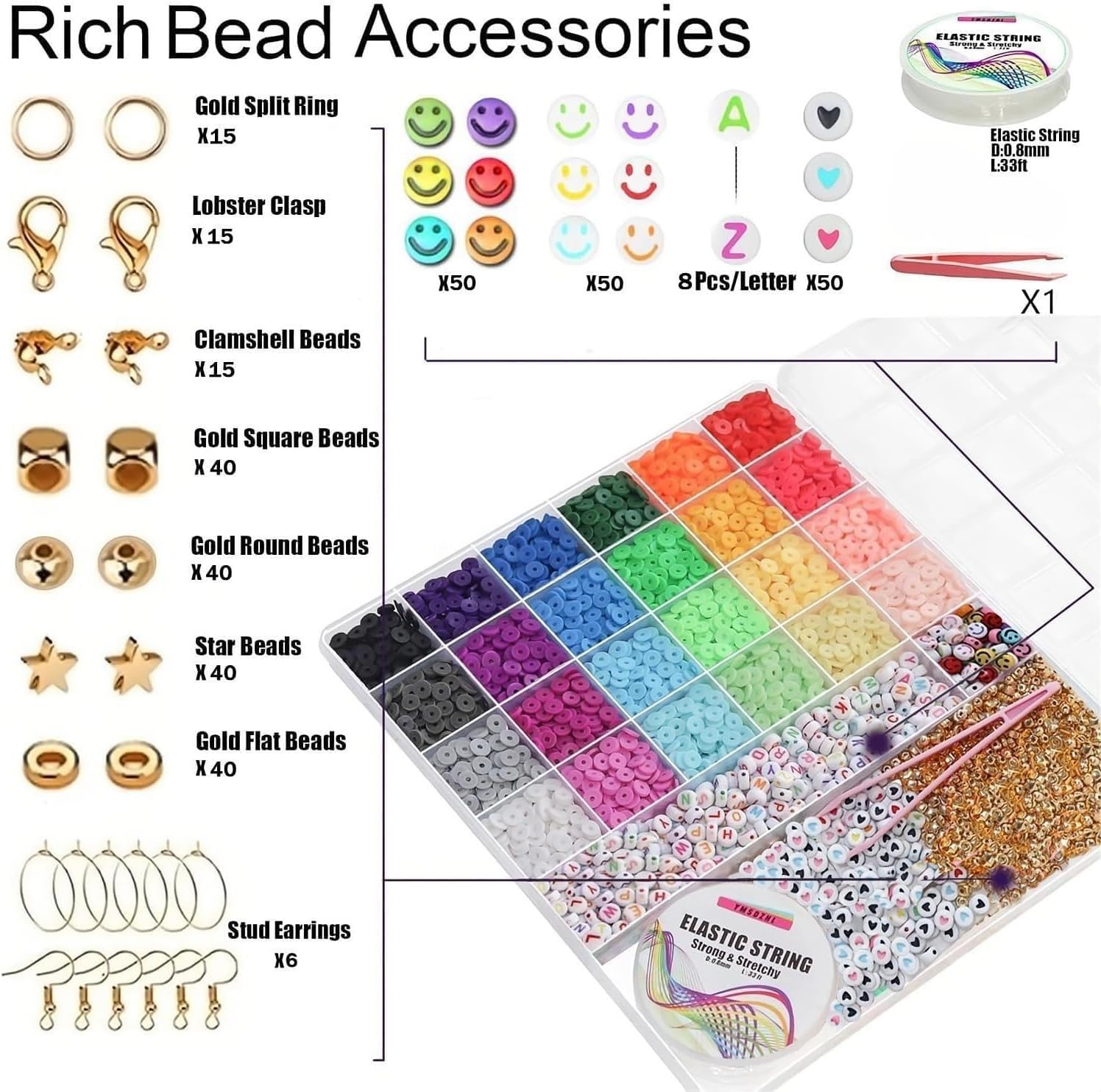 6000+PCS Clay Beads Kit, 24 Colors DIY Jewelry & Bracelet Making for Teen Girls
