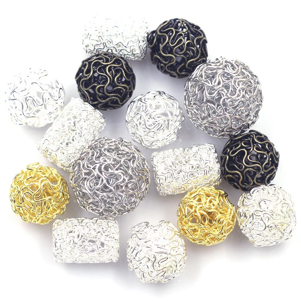 10Pcs Spacer Beads Twist Ball Wire Alloy Hollow Cylindrical Jewelry DIY Finding