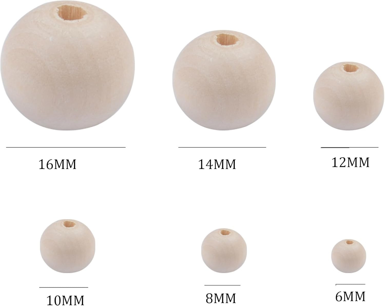 Wooden Beads for Craft 6 Size Loose Wooden Bead Set round Unfinished Wood Beads