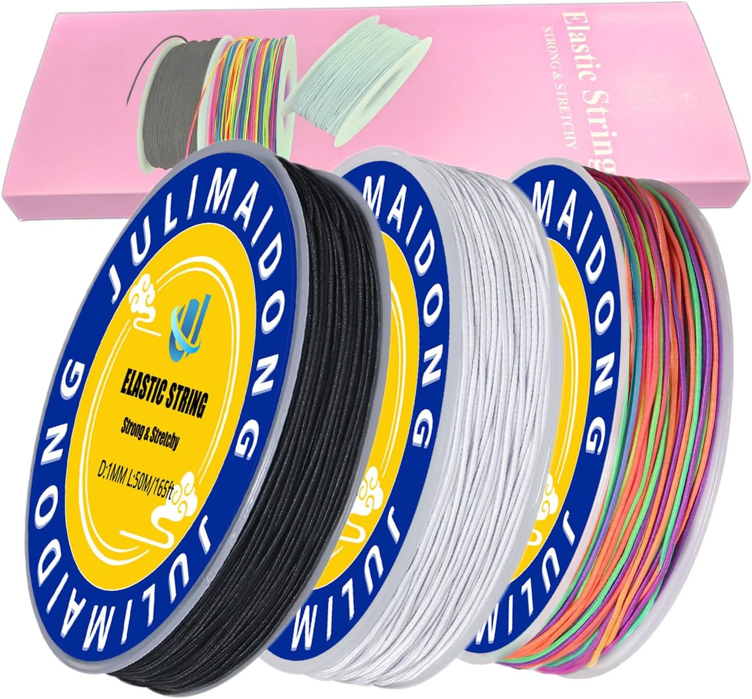 3 Rolls 1.0 mm 255 Feet Rainbow/White/Black Elastic Bracelet Stretchy String Cor