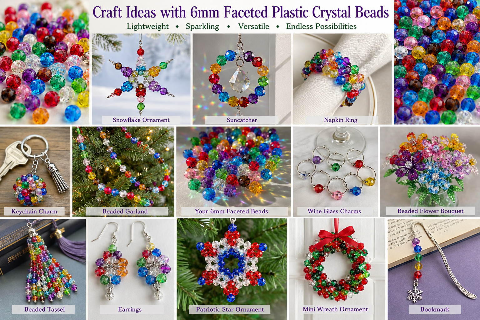 1,000 Pcs 6mm Round Crystal Faceted Plastic Acrylic Beads for Beading Crafts