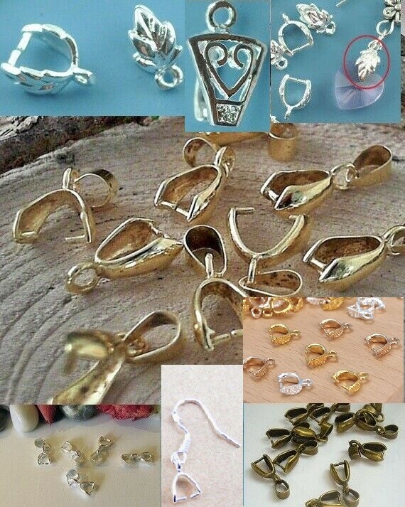 Pinch Bail Gold Silver or Bronze Plated Pendant Clasp 30 SIZES and STYLES!!
