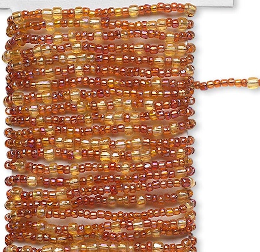 Beaded Wire, 15 Feet Rainbow GOLD & Orange Pre-strung Wired Glass Seed Beads