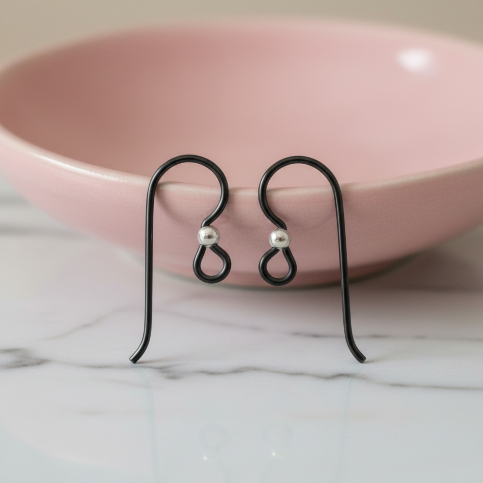 10 Black Niobium Ear Wires + 2mm Sterling Silver Bead Accent – Hypoallergenic