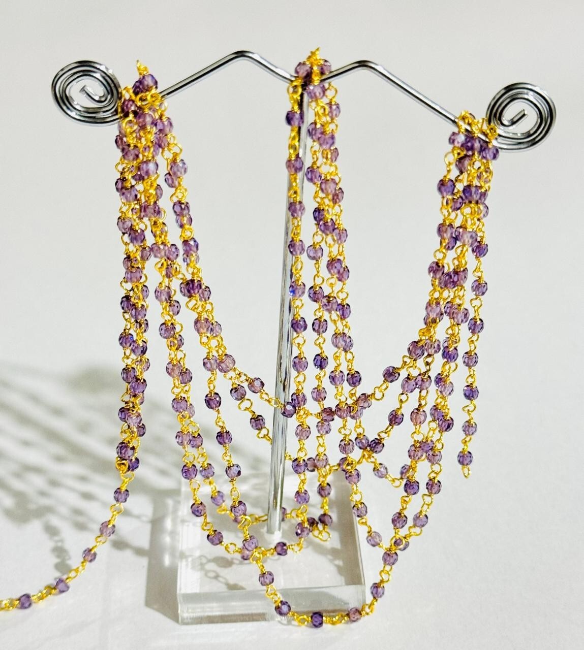 3mm Amethyst Zirconia beads bulk roll chain, gold plated jewelry making rosary