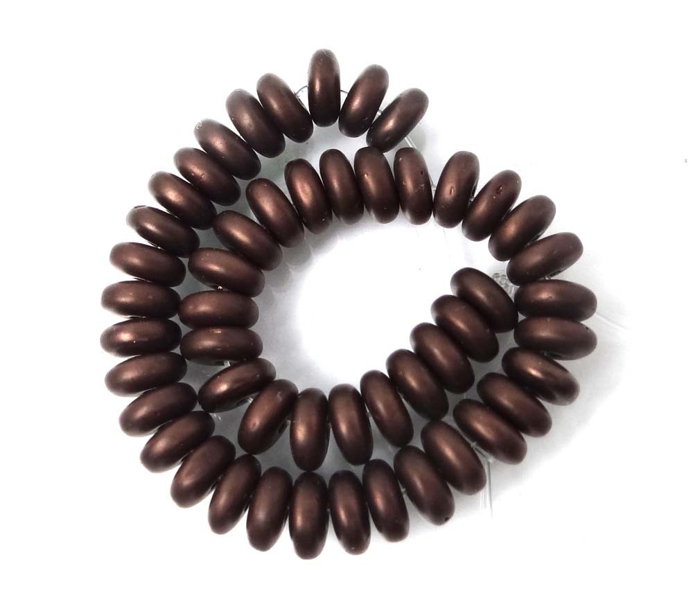 50 Czech Glass Rondelle Beads – Matte – Dark Bronze 6x2mm