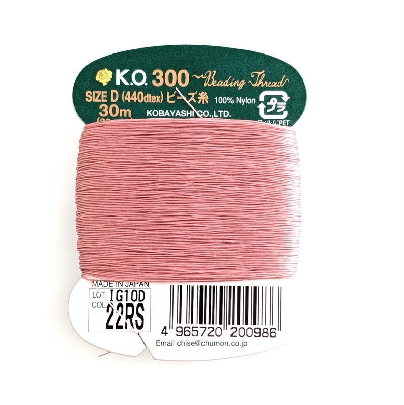 KO Beading Nylon Thread, 33 Yd / 30m Card, Size D 440dtex / 0.15mm Rose