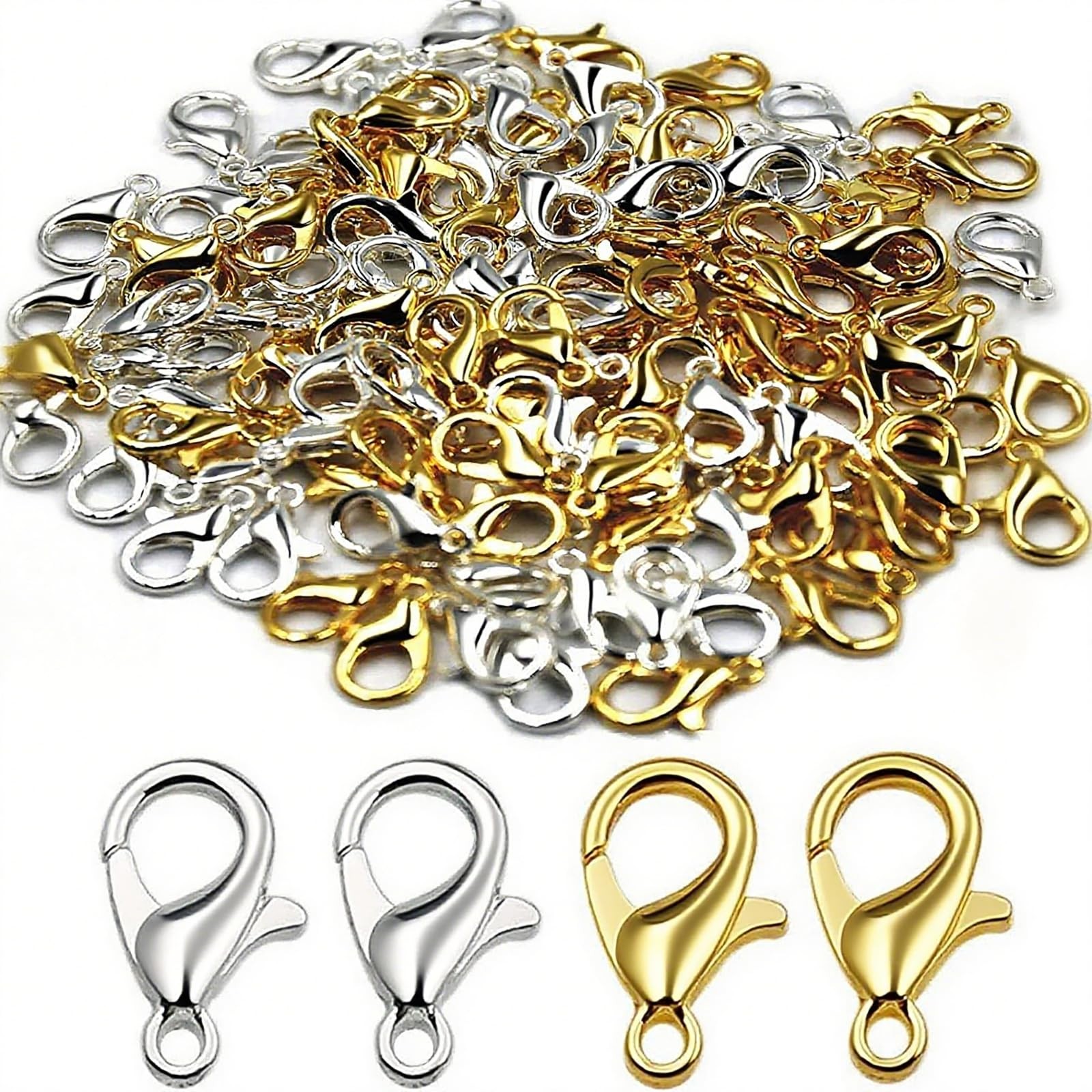 70 Stainless Steel Lobster Claw Clasps Silver Gold Bracelet Findings 16mm x 10mm