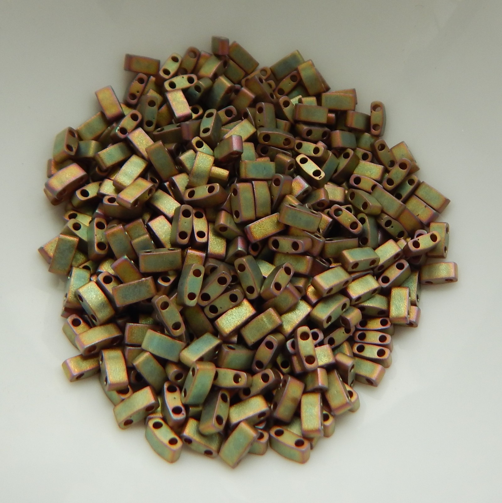 Half Tila Two Hole Beads Matte Metallic Khaki Iris 5 Grams Miyuki Beads No. 2035