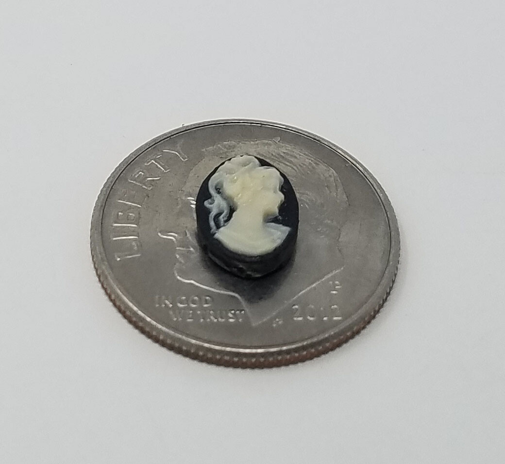 10 VTG Tiny 8mm Black Victorian Lady Jewelry Cameos Gold Lace Filigree Setting