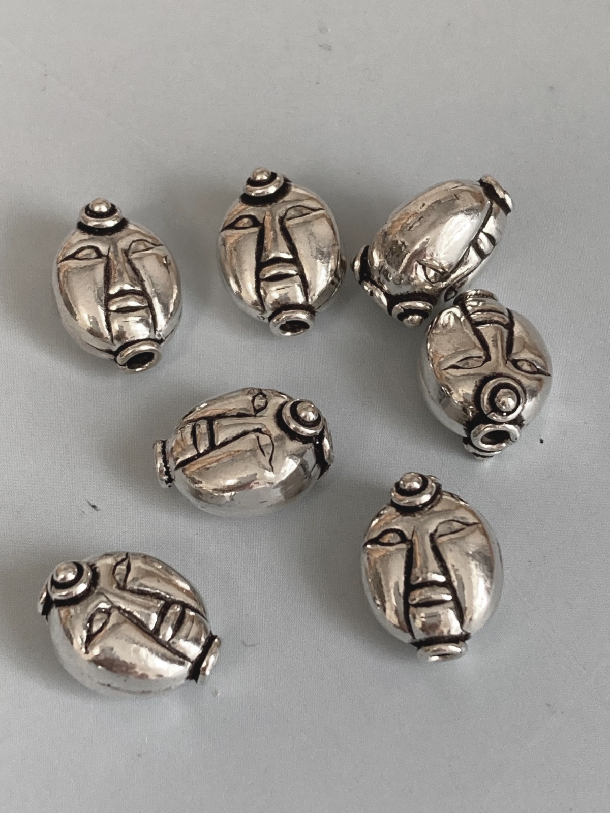Sterling Silver Beads 7 Pack Face ~13x10mm 2-Sided 3-D Electroform Vertical Hole