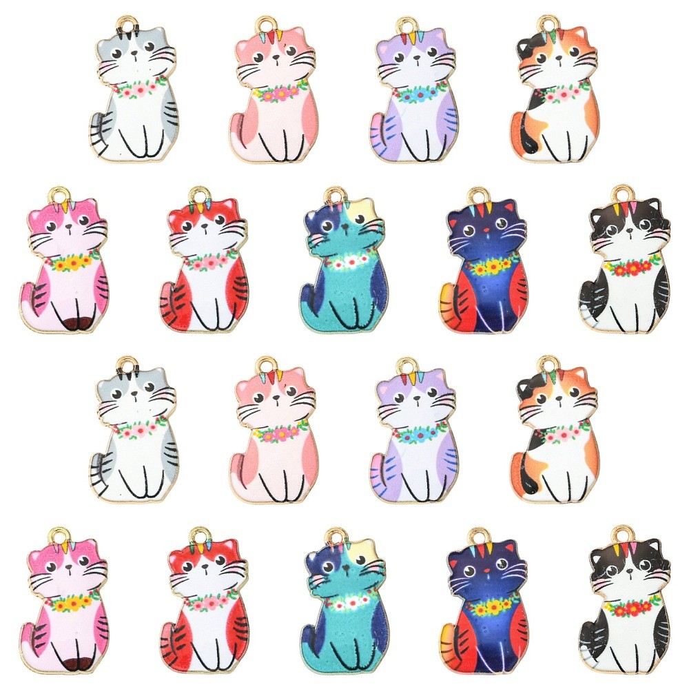 45pcs Enamel Cat Charms Cute Animal Charm Pendants Alloy Enamel Charms for DIY