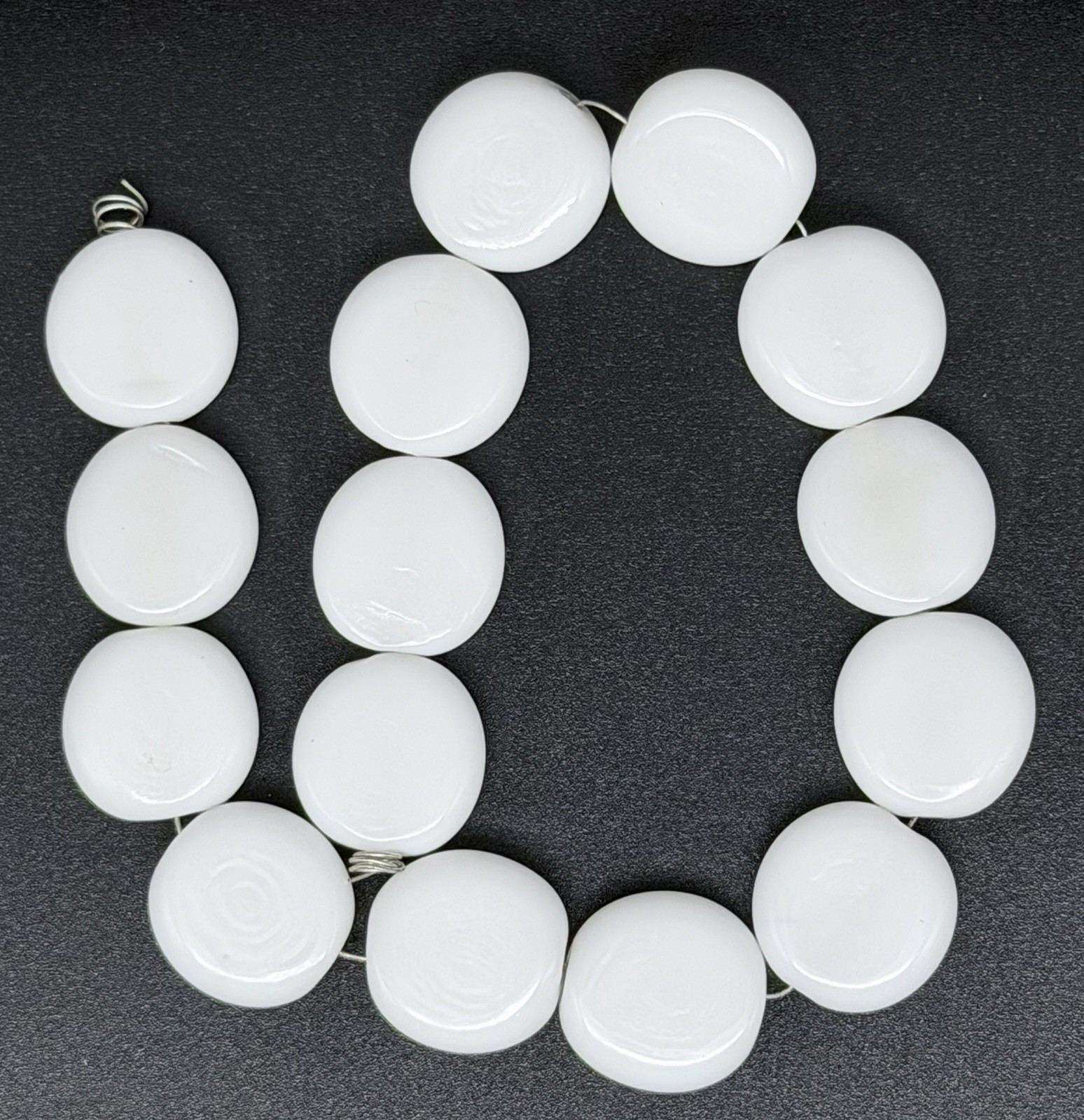 Lot Of 5 Handmade Artisan Lampwork White Tab Beads Approx 15mm For Beading