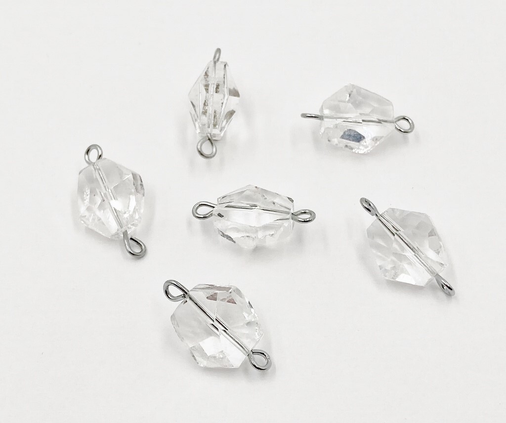 6 Vintage Crystal Glass Faceted Nugget 2 Loop 12mm. Bead Charm Connectors 1451