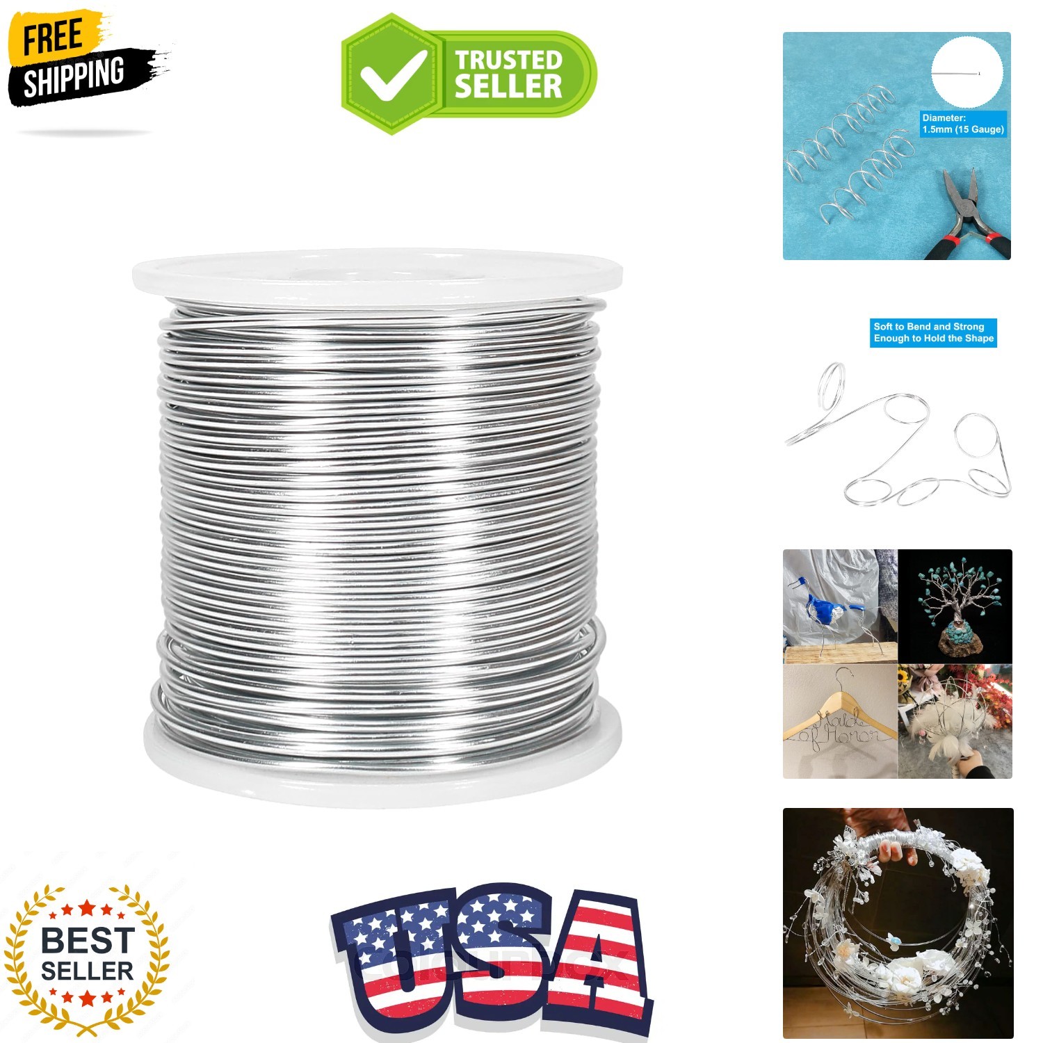 15 Gauge Aluminum Wire, 164 Feet 1.5mm Bendable Metal Craft Wire for Jewelry …