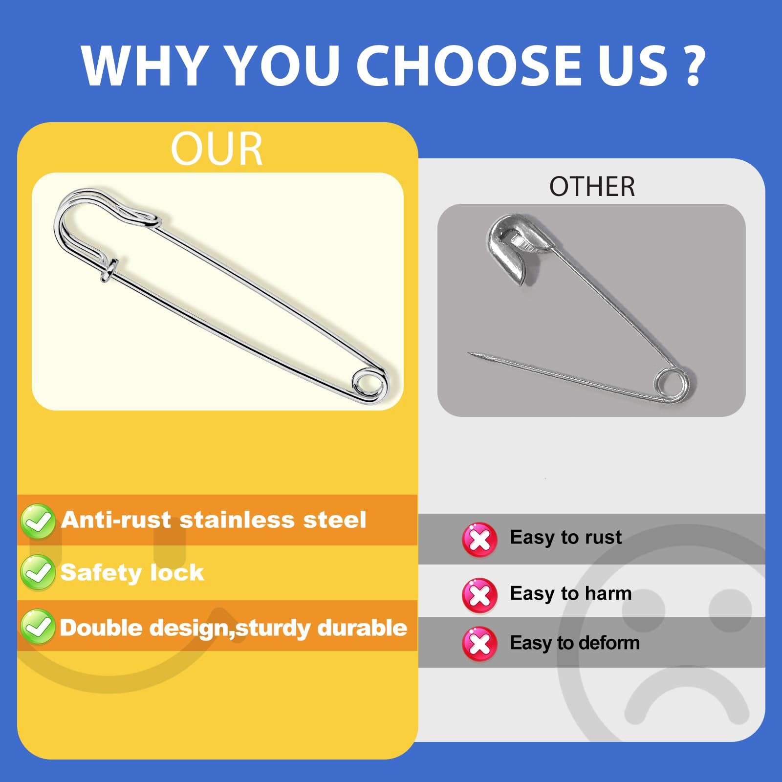 15 Pack 4 Inch Large Safety Pins Heavy Dty Silvery Pins for Blankets & Crafts