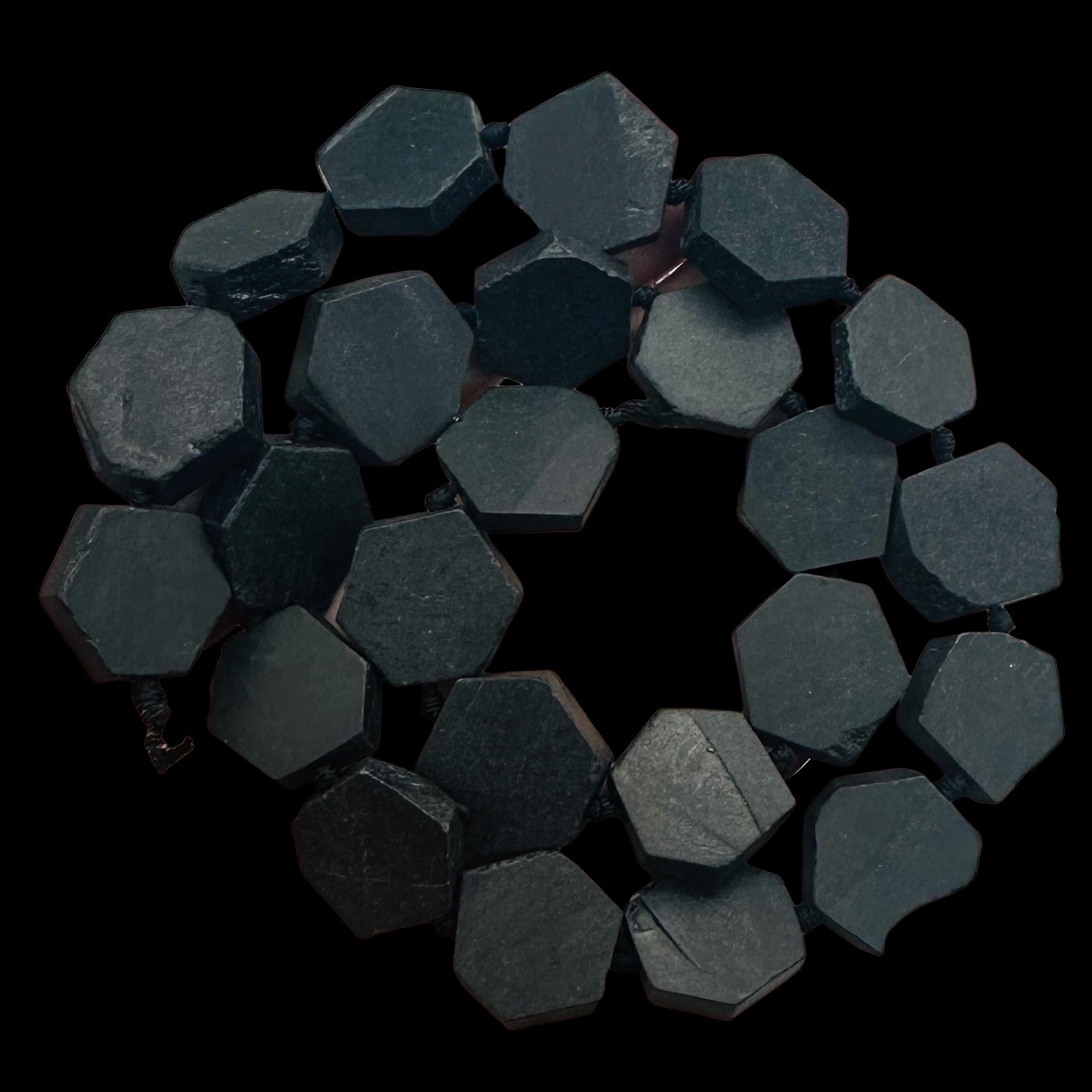 Black Stone – Africa Hexagon Bead Strand | 17x15x5mm | Black Matte | 22 Beads |