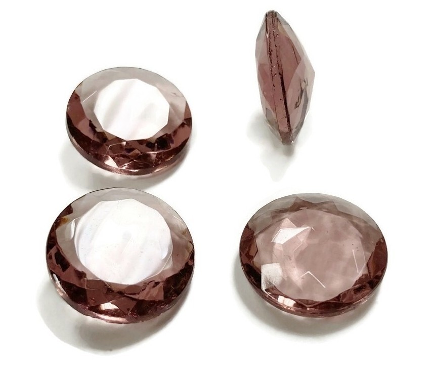 5 PIECES VINTAGE GLASS AMETHYST 25mm. ROUND RHINESTONE UNFOILED GEM JEWELS Z651
