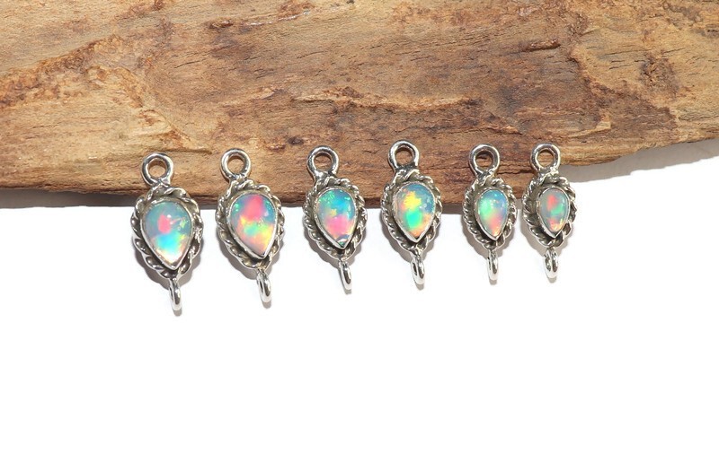 Natural Ethiopian opal connector sterling silver links for DIY jewelry making
