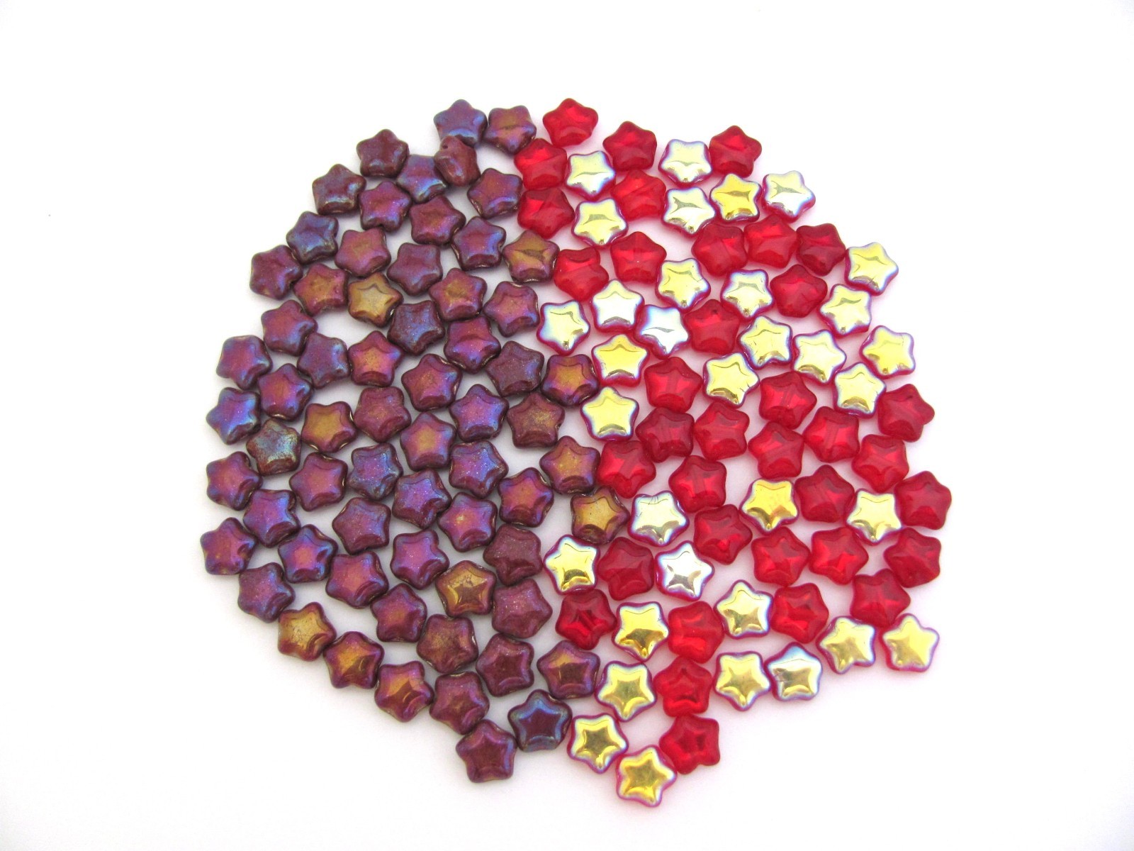 Star Beads Czech Glass 8mm 135 Piece Lot Red AB and Rose AB Holiday Stars