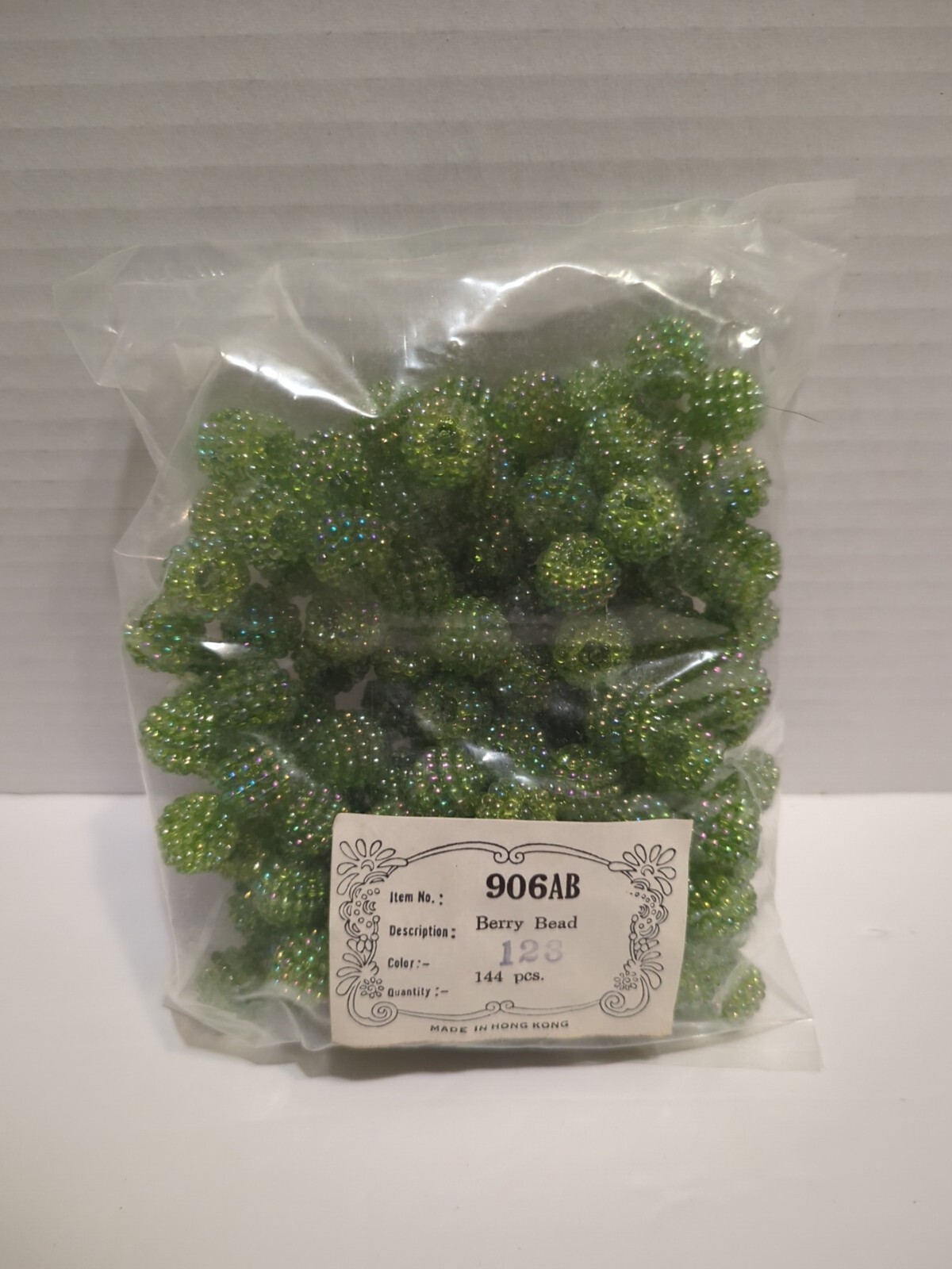 144 Vintage Olive Green Plastic Berry Beads 15mm Iridescent NOS Free Shipping