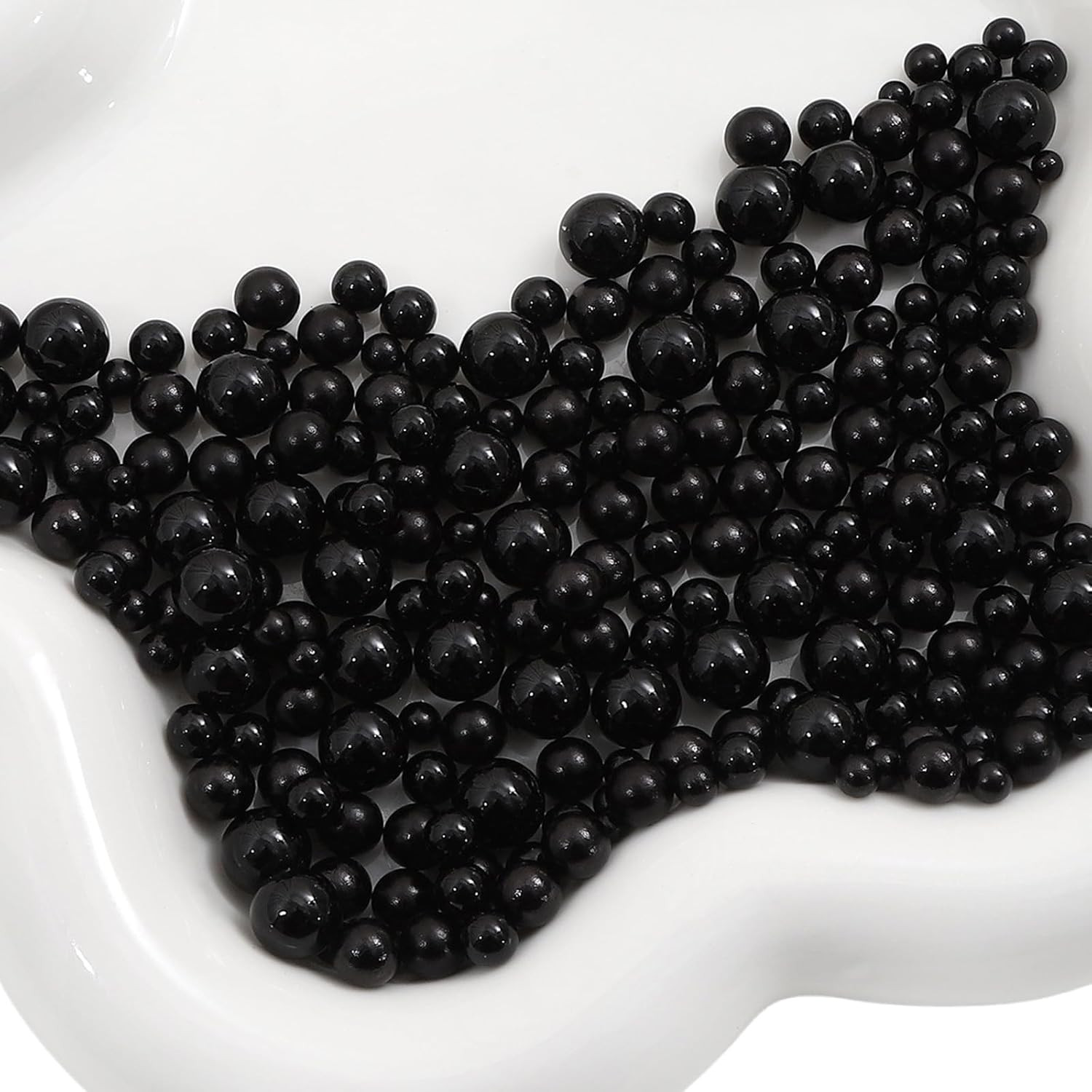 1000PCS No Hole Pearls, 3-8MM Black round Beads for Crafts No Hole, Faux Makeup