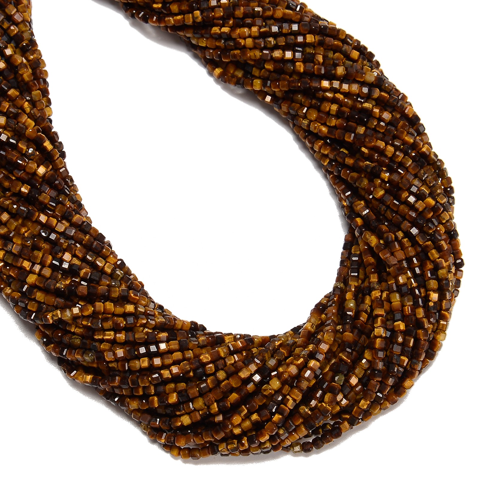 Natural Yellow Tiger Eye Faceted Cube Beads Size 2mm 15.5” Strand