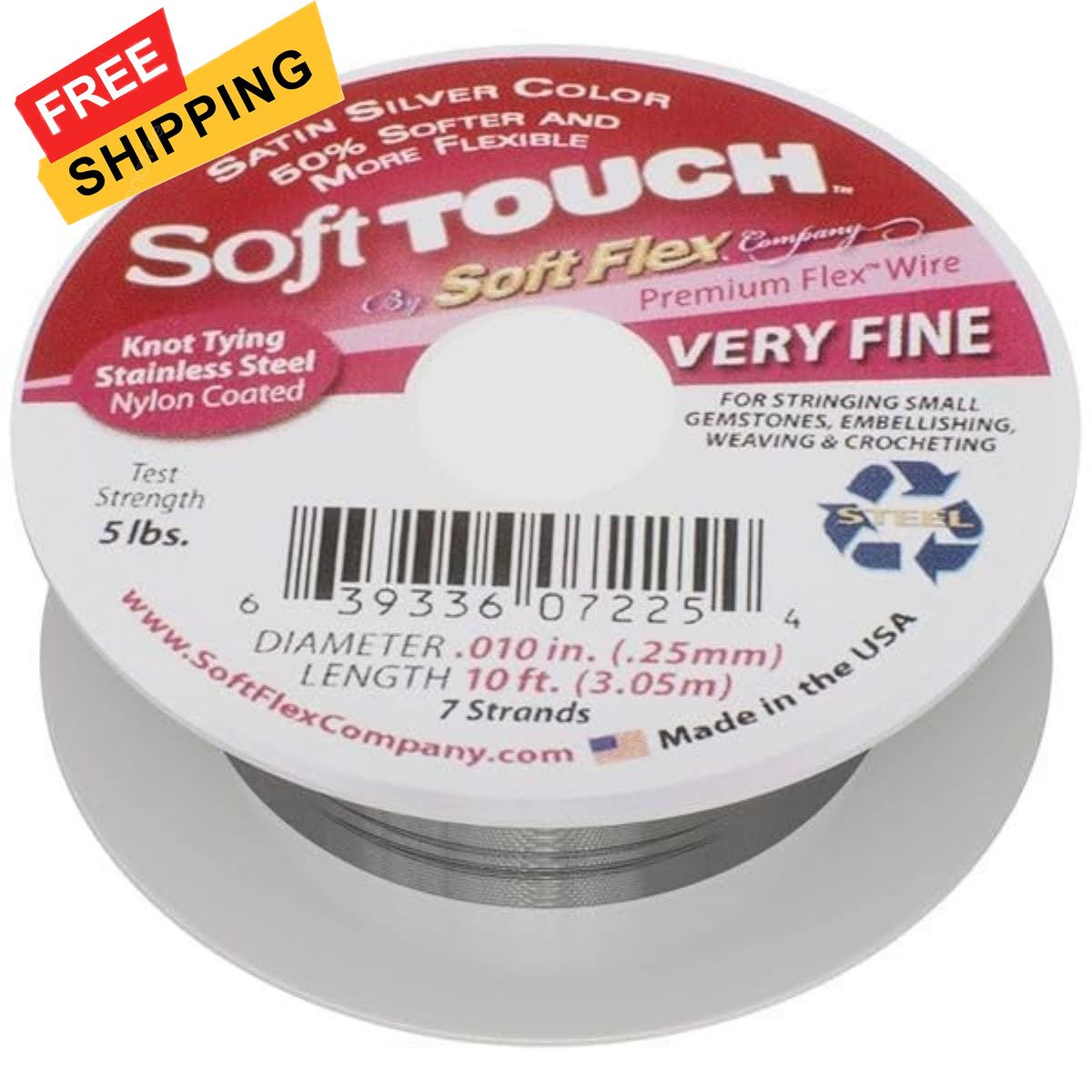 Soft Flex Kink Resistant Beading Wire – Very Fine 0.10 0.1 inches, Silver